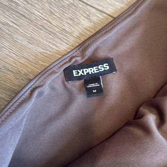 Express Faux Leather One Shoulder Mini Dress Mocha - Picture 10 of 13